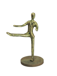 Sculpture moderne en aluminium doré représentant une danseuse sur socle en bois - Figurine abstraite, décoration d'intérieur, statue pour salon, bureau, étagère, art - Product Image 3