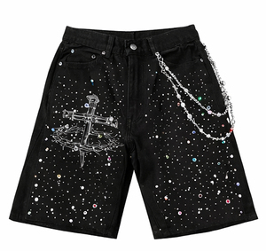 Shorts en jean tricotés pour hommes, ornés de motifs losanges, respirants, écologiques, taille mi-haute, décontractés, de luxe, collection été 2026 - Product Image 1