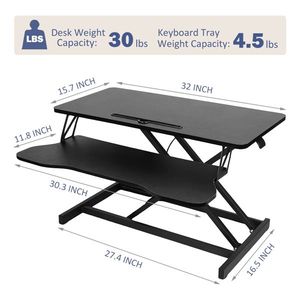 32-Inch Dual Monitor Laptop Workstation Height Adjustable Black Desk Converter with Wide Keyboard Tray for Sit Stand Riser Work - Product Image 6