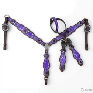 Cabezada de cuero estilo western con riendas, para caballo, para senderismo, ocio y barriles, con arnés de pecho y diseño de una oreja. - Product Image 1