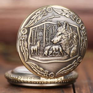 NW1453 Montre de poche créative loup sauvage vintage bronze - Product Image 3