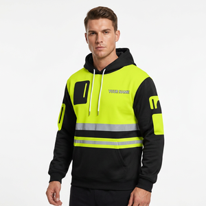 Sweat à capuche ODM haute visibilité réfléchissant pour homme, coloris noir et jaune, en polaire, pour l'automne, vêtement de travail, impression de nom personnalisée - Product Image 4