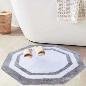 Modern Octagon Cotton Bath <b>Mat</b> White Gray Geometric Tufted Non-Slip Rubber Backing for Home <b>Bathroom</b> Use - Product Image 5