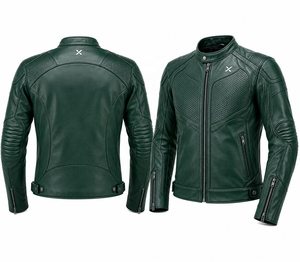 Blouson de moto en cuir perforé sur la poitrine |   Vert foncé Brun Noir |   Fabricant OEM ODM |   Qualité de conception haut de gamme |   Respirant - Product Image 2