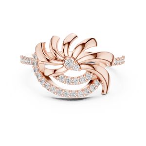 Anillo de Diamantes Cultivados en Laboratorio con Diseño Floral Dinámico, Oro Amarillo de 18 Quilates con Baño de Rodio, Corte Brillante, para Mujer, Compromiso, Boda, Fiesta, Glamour - Product Image 6