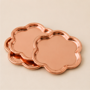 Luxury Scalloped Edge Copper Coasters Flower Shaped Metal Drink Coasters Heat Resistant Rose Gold <b>Cup</b> <b>Mat</b> For Home And Bar Decor - Product Image 3