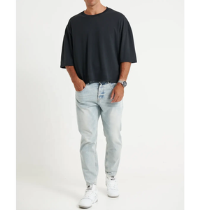 เสื้อยืดทรงครอปโอเวอร์ไซส์ ทรงบ็อกซี่ ผ้าฝ้าย 100% สำหรับผู้ชาย ไหล่ตก ทรงทางการ รับสกรีนโลโก้ คุณภาพหรู ผ้า Worsted ป้องกันขนร่วง - Product Image 1