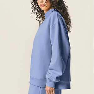 Custom Front Logo Women Autumn Casual Oversized Breathable Mock Neck <b>Pullover</b> <b>Jumper</b> Long Sleeves Drop Shoulder Sweatshirt - Product Image 4
