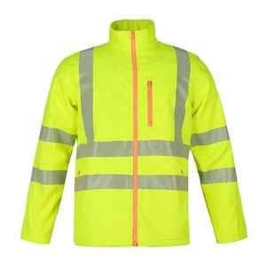<b>High</b> <b>Visibility</b> Class 2 <b>Softshell</b> Safety <b>Jacket</b> Reflective Striped Waterproof Windproof Lightweight Workwear for Road Crew - Product Image 1