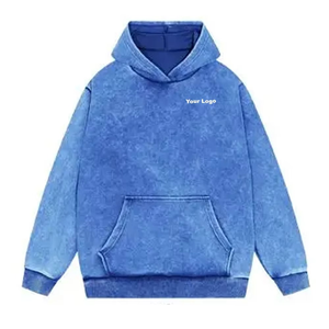 Sweat à capuche streetwear vintage personnalisé brodé, bleu délavé, effet délavé à l'acide, 100% coton, coupe oversize, pour hommes et femmes, vente en gros - Product Image 1