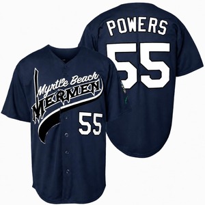 Maillot de hockey sur glace Myrtle Beach Mermaids Powers 55 unisexe bleu clair à manches courtes avec boutons sur le devant en polyester respirant personnalisé - Product Image 4