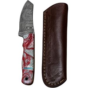 Cuchillo Táctico de Caza Forjado a Mano con Hoja Fija Damascus Tanto y Mango de Resina con Remolinos Rojos y Blancos para Supervivencia al Aire Libre - Product Image 1