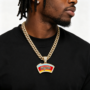 Collier pendentif Iced Out San <span class=keywords><strong>Antonio</strong></span> Spurs en alliage avec strass, chaîne cubaine, bijoux logo équipe NBA, cadeaux - Product Image 1