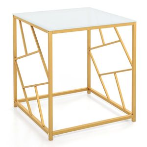 Tavolo Console Quadrato con Finitura Dorata e Piano in Vetro Temperato, Struttura Geometrica - Product Image 6