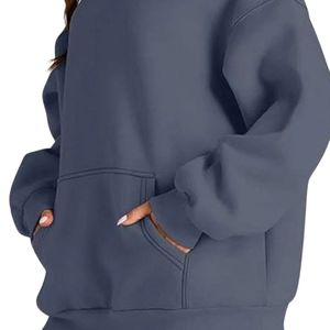<b>Women</b> Slate <b>Blue</b> Oversized Hoodie Sweatshirt <b>Fleece</b> Pullover Kangaroo Pocket Custom Logo OEM Apparel Manufacturer - Product Image 3