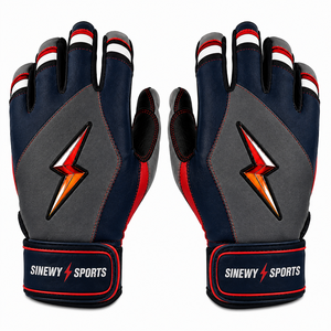 ถุงมือตีเบสบอล SINEWY SPORTS สีกรมท่า เทา แดง หนังแท้ ปิดด้วยแถบตีนตุ๊กแก สำหรับผู้ใหญ่ ทั้งชายและหญิง ใช้สำหรับฝึกซ้อม แห้งเร็ว ไซส์ XL/XXL ทนทาน - Product Image 1