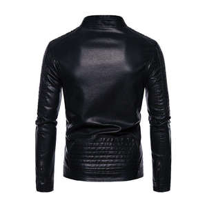 Veste de motard slim fit en cuir PU pour homme, col montant, fermeture éclair, couleur unie, pour l'automne - Product Image 4