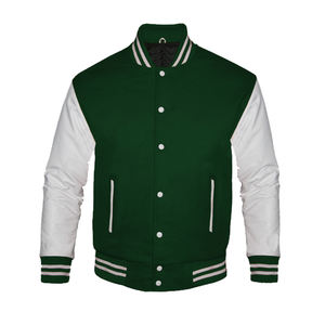 Veste en cuir et laine noire authentique pour homme, style universitaire, avec broderie décorative, style baseball - Product Image 4