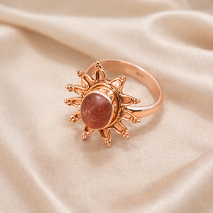 Bague en Pierre de Soleil Naturelle Effet Rayon de Soleil, Argent Sterling 925 Plaqué Or Rose et Or Jaune, Bijou Artisanal Tendance, Style Bohème Vintage, Cadeau pour Elle - Product Image 4