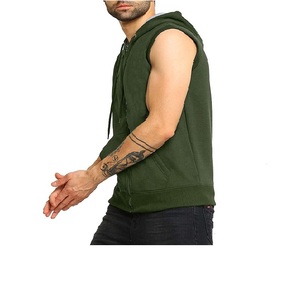 Hoodie sans manches en jersey tricoté 100 % coton uni pour homme, grande taille, personnalisable avec logo OEM, idéal pour la gym, vente en gros - Product Image 2