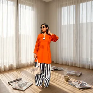 Orange <b>Kurta</b> with Contrast Farshi Salwar | Designer Indian Ethnic Wear | <b>Women</b>’s Traditional Salwar Suit Wholesale - Product Image 6