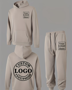 Men's Solid Color Hoodie Sweatshirt Set 2-Piece Casual Tracksuit Custom Logo Print Front <b>Back</b> Winter Wear 100% Cotton Quick Dry - Product Image 1