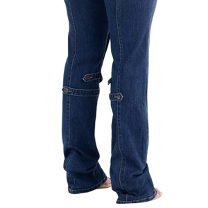 Jean en denim coupe bootcut bleu foncé vintage pour femme, taille mi-haute, coupe régulière, décontracté, longueur complète, patchwork, respirant, séchage rapide, personnalisable - Product Image 5