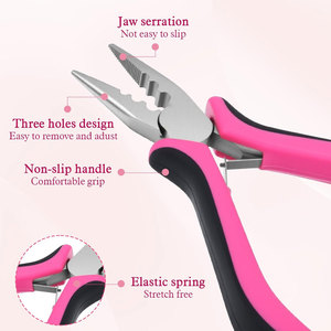 Pince professionnelle pour extensions capillaires, kit d'outils pour extensions à perles, pince micro-anneaux en acier inoxydable à 3 trous, enfileur de boucles, crochet de tirage - Product Image 3