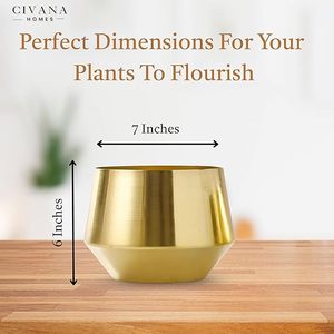 Pot de fleurs moderne en laiton, conteneur pour plantes d'intérieur, design minimaliste, finition chromée, décoration de bureau, finition dorée - Product Image 2