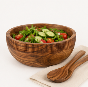 Ensaladera Artesanal de Madera de Acacia, Tazón Grande de Madera Natural Sólida para Servir Frutas y Verduras, Utensilios de Cocina y Vajilla - Product Image 2