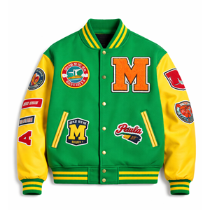 เสื้อแจ็คเก็ตวาร์ซิตี้แบบยูนิเซ็กซ์ ปักลายเชนิลล์ แขนหนัง แจ็คเก็ตเบสบอลแบบ Letterman สตรีทแวร์สั่งทำได้ - Product Image 2