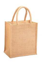 กระเป๋าโท้ทผ้าจูทคุณภาพสูง ใช้ซ้ำได้ เป็นมิตรกับสิ่งแวดล้อม 100% น้ำหนักปานกลาง ลายพิมพ์ ดีไซน์ก้นสี่เหลี่ยม ของใช้ในบ้าน AIC - Product Image 5