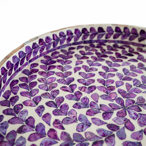 Bandeja Redonda con Incrustaciones de Madreperla Morada, Bandeja para Servir y Mesa de Centro, Decoración con Patrón de Hojas, Hecha a Mano - Product Image 6