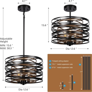 Wholesale Modern Spiral Pendant <b>Light</b> Bulk Industrial <b>Wire</b> Drum Chandelier Factory Price Black Metal Basket Hanging Lamp - Product Image 4