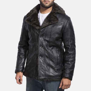 <b>Men</b> <b>Brown</b> PU <b>Leather</b> Bomber <b>Jacket</b> Sherpa Lined Zipper Closure Winter Moto Biker Style Thick Warm Outerwear - Product Image 4