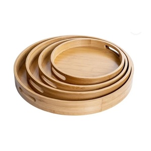 Ensemble de plateaux décoratifs ronds en bois élégants avec poignées, motif paysager écologique, design moderne, plateaux gigognes, vente en gros. - Product Image 1
