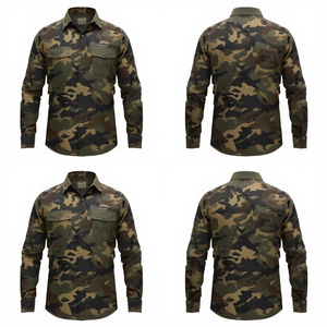 Chemise de performance pour homme, camouflage woodland, manches longues, légère, respirante, boutonnée, utilitaire, pour activités de plein air - Product Image 1