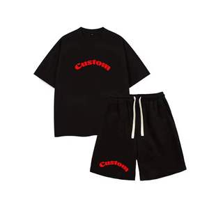 Conjunto de Camiseta y Pantalones Cortos de Dos Piezas, Unisex, Personalizado con Estampado de Marca, 100% Algodón, Antiarrugas, Casual, Talla Grande - Product Image 1