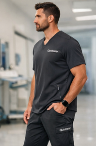 Tunique médicale unisexe bordeaux à col en V, vêtement de travail hospitalier, personnalisable avec broderie, pour hommes et femmes - Product Image 2