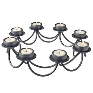 Multi <b>Cup</b> Black Metal Circle Candle Holder Decorative Display Rustic Modern Round Iron Eight Light Votive Candle - Product Image 5
