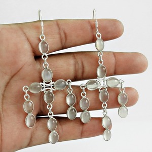 Pendientes Bohemios de Plata de Ley 925 con Elegante Piedra Preciosa de Calcedonia en Forma Ovalada, Joyería Perfecta para Bodas y Fiestas - Product Image 3