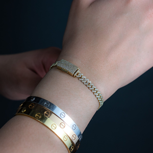 Gold Plated Chain <b>Bracelet</b> Round Brilliant Cut Diamond Channel Setting Hiphop Style Unisex Everyday Wear Jewelry - Product Image 2