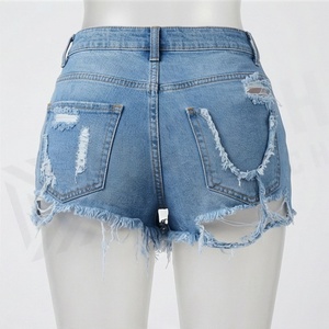 Womens High Waist Elastic <b>Denim</b> Shorts Sporty Breathable Summer Customized Color Washed Polyester Nylon <b>Material</b> Apparel - Product Image 2