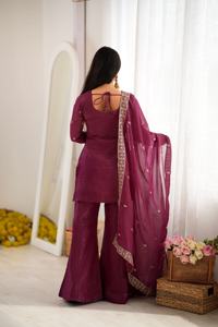 Conjunto de Traje Elegante para Mujer, Color Granate, de Algodón Tejido, Bordado, Sin Arrugas, Corte Holgado, Largo, para Primavera - Product Image 3