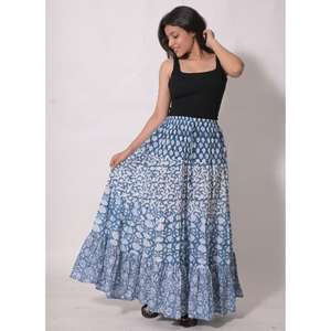 Jupe longue en coton imprimé patchwork, design enveloppant, écologique, style bohème, faite à la main, ethnique indienne, à motifs floraux, pour l'été, pour femmes - Product Image 5