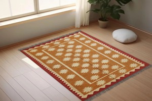 Tapis Kilim Rectangulaire Fait Main en Laine Acrylique à Poil Plat pour Salon, Motif Géométrique, Nettoyage Facile, Épaisseur 0,2-0,4 po - Product Image 6