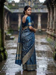 Sari Tradicional de Seda Banarasi con Motivo de Krishna, Tejido Zari Dorado, Pallu Rico, Sari Étnico de Diseño para Bodas Indias - Product Image 5