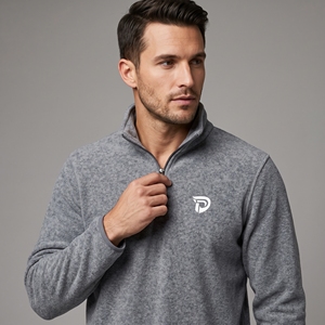 Pull en molleton gris à col montant et fermeture éclair quart de tour pour homme Dumela avec logo brodé, coupe classique, vêtement décontracté d'automne - Product Image 5