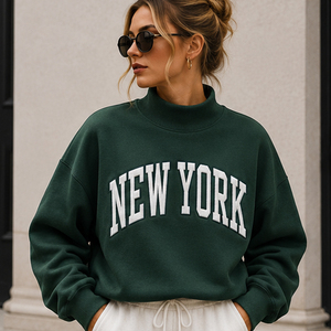 Trendy Custom Embroidery New York Mock Neck Sweatshirt Heavyweight Fleece Drop Shoulder Oversized Unisex Varsity Letter <b>Jumpers</b> - Product Image 2