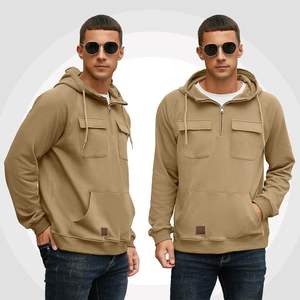 Sweat-shirt d'hiver pour homme en coton uni, demi-zip, à capuche, avec poche frontale, cordon de serrage réglable, confortable et décontracté, vente en gros, ODM - Product Image 5